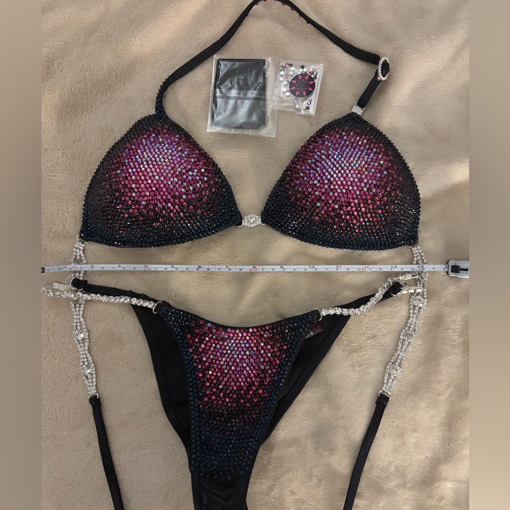 Elegant Black and Pink Rhinestone Bikini